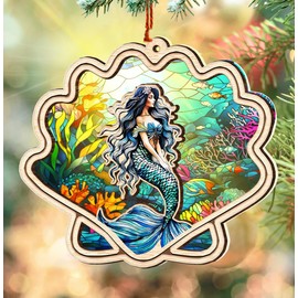 Mermaid Christmas Ornament - Mermaid Ornaments for Christmas Tree - Mermaid Suncatcher Ornament Christmas Decorations 2024 - Gifts for Mermaid Lovers - Mermaid Gifts for Women, Men