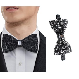 Rhinestone Bow Ties for Men Pre-Tied Bow Ties Banquet Bowtie with Adjustable Length for Wedding Party (Black)