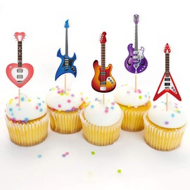 Blumomon 24 pezzi rock musico torta topper chitarra, chitarra elettrica decorazione festival festa