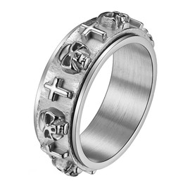 OIDEA Spinner Ring with Skull Stylish, Colour Does Not Change, Does Not Rust, Black Silbler