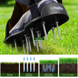 Ohuhu Lawn Aerator Shoes, Nail Shoes with Shovel, Free Installation, Lawn Aerator, Garden Shoes with Velcro Fastening, The Ideal Lawn Aerator for Lawn, Yard, Garden, Black