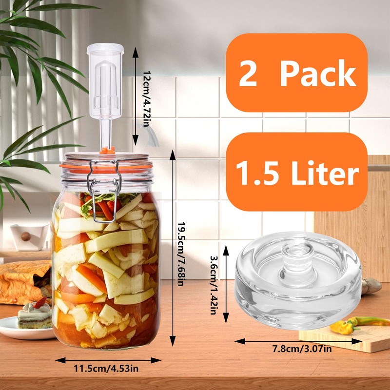 Galssmagic Fermentation Kit,1.5 Liter Fermentation Jar with Fermenting Weights and