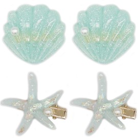 4 Pack Pearl Starfish Hair Clip Set for Women Girls, Acrylic Resin Alligator Hair Clips, Fashion Sweet Beach Hair Accessories - Green
