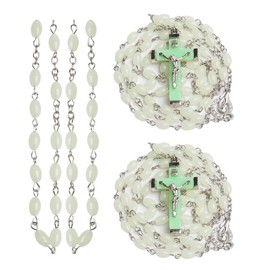 Wixine 2Pcs Luminous Christian Catholic Cross Rosary Necklace Glowing Light in Dark Beaded Rosary Necklaces for Men Women Christians