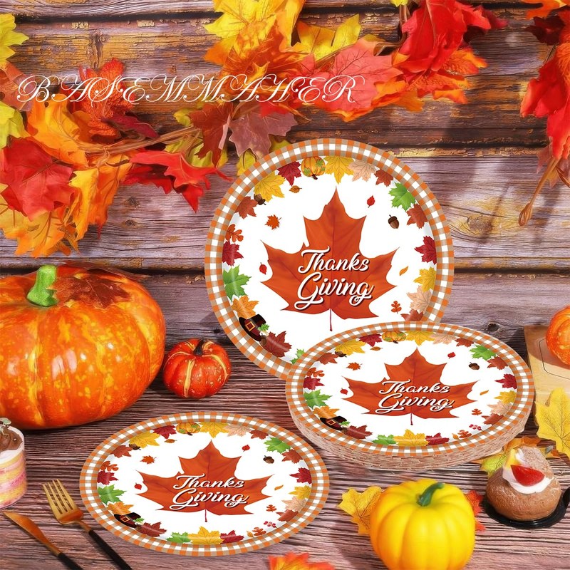 Thanksgiving Fall Paper Plates 7" Autumn Maple Leaf Print Disposable