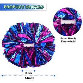 Lovecheer 2PCS Pom Poms Cheerleading Hot Pink and Blue Metallic Cheer Pom Poms with Handle for Cheerleader Dance Party Team Sports Spirits