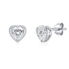 Qings Heart Shape Birthstone Earrings for Women, 925 Sterling Silver Cubic Zirconia Stud Earrings, Hypoallergenic Earrings, Birthday Gift for Women and Girls, Sterling Silver, Cubic Zirconia