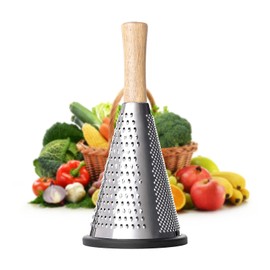Cone Cheese Grater, 8 Inch Stainless Steel Grater and Zester Multifunction Graters with Wood Handle Parmesan Shaver for Cheese, Vegetables, Kitchen Use