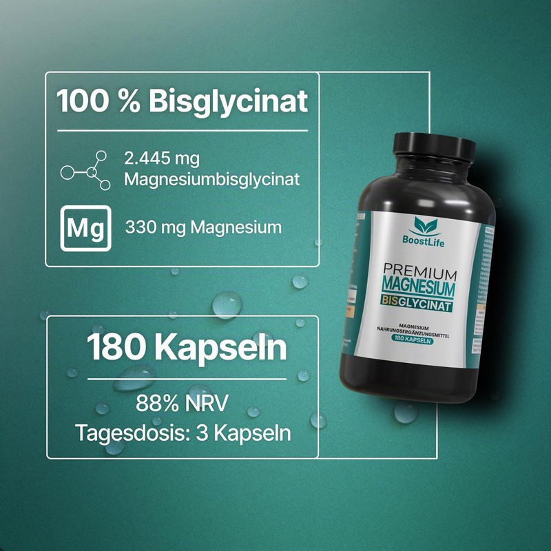 BoostLife Magnesium Bisglycinate 180 Capsules - 2445 mg Magnesium Bisglycinate