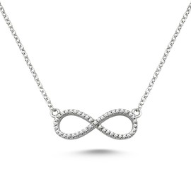 Vinani Fiorentina Pendant Necklace Eternity Infinity Zirconia White Shiny 40 to 45 cm Extendible 925 Sterling Silver Necklace Italy 2 KET, Sterling Silver, Cubic Zirconia