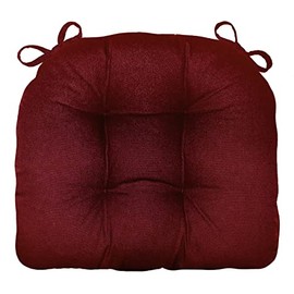 Barnett Home Decor Extra-Thick Dining Chair Pad with Ties - Solid Color Cotton Duck - Reversible, Latex Fill, Tufted Cushion - Wine Red