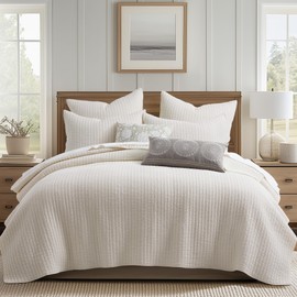 Levtex Home - Loden Quilt Set - Full/Queen Quilt and Two Standard Shams - Textured Waffle - Cream - Quilt (88x92in.) and Shams (20x26in.) - Reversible - Cotton