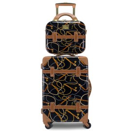 World Traveler Chariot Gatsby Vintage Style Hardside Carry-On Retro Train Case Spinner Luggage, Posh Black, 2-Piece Set (Tote/20-Inch)
