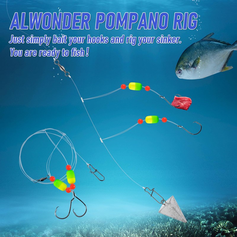 Alwonder 5-Pack Pompano Rigs Surf Fishing Rigs with Snell Floats