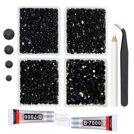 qiipii Pure Black Resin Rhinestones w B7000 Jewelry Glue for Bedazzling Crafting 3mm 4mm 5mm 6mm Flatback Jelly Stones Bulk Diamonds Gems Charms for Nails Face Eyes Makeup Body Tumblers Decor Crafts