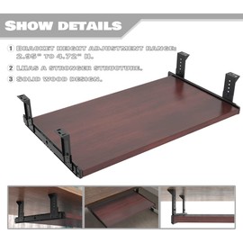 FRMSAET Furniture Accessories Office Product Suits Hardware 20/24/30 inches Keyboard Drawer Tray Wood Holder Under Desk Adjustable Height Platform. (24 inches, Mahogany)