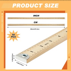 Hoteam 50 Pcs Heavy Duty Wooden Yardstick 36 Inches Natural Wood Yard Stick Ruler with Hang Hole Metal Tips 1/4-inch-thick Yardstick Ruler Metal Ends Meter Stick Clothing Measuring Home Office