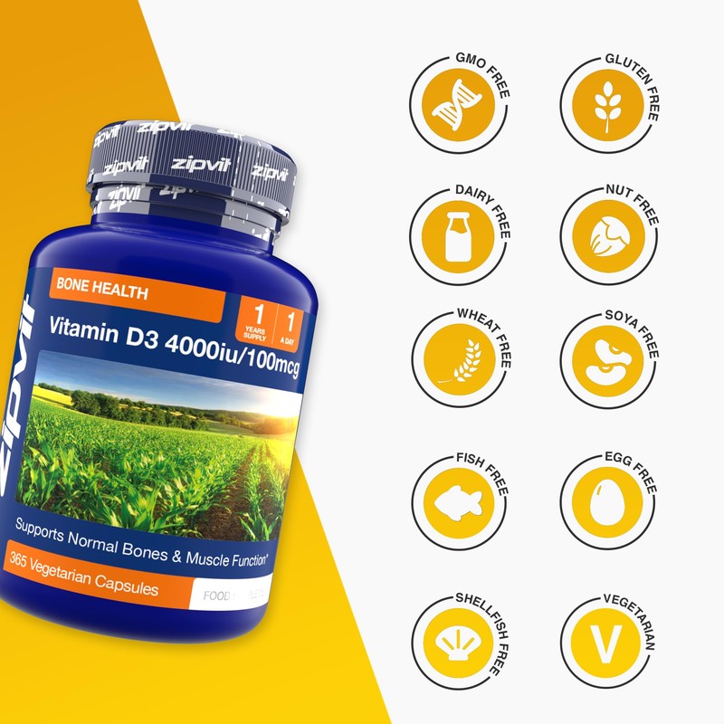 Zipvit Vitamin D3 4000IU Softgels, High Strength Vitamin D Supplement,