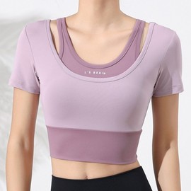 Yoga Half-Sleeve Top with Built-in Chest Pads Yoga Wear Blue/M