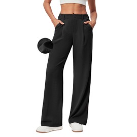 Ewedoos Women's Wide Leg Pants High Waisted Waffle Work Dress Pants for Women Business Casual Palazzo Trousers 26"/28" Black