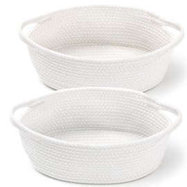 Paquete de 2 canastas pequeñas tejidas con bolsas de regalo y cintas, caja de regalo decorativa vacía, bonita cesta de regalo para bebé para guardería, cesta de almacenamiento de cuerda de algodón con