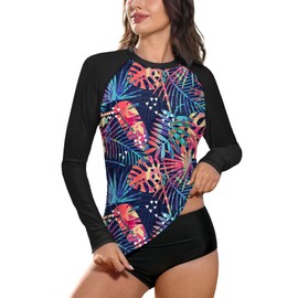 BesserBay Lady Summer UPF SPF Swim Rashguard Sun Protection Long Sleeve Sun Top Palm Leaf M