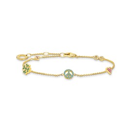 Thomas Sabo A2039-488-7-L19V Women's Bracelet with Colourful Symbols 925 Sterling Silver 750 Yellow Gold Plated with Zirconia, Silver, Cubic Zirconia