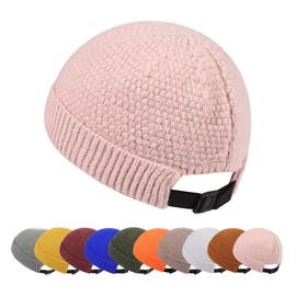 Agturber Mens Brimless Hats Adjustable Docker Cap Unisex Winter Casual Knitted Beanie Skull Caps Pink