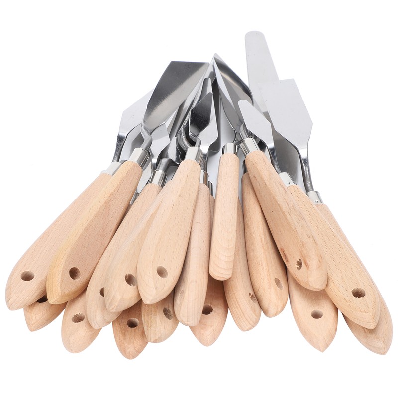 18Pcs Artist Palette Knife Oil Painting Gouache Scraper Wooden Handle