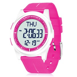 WIFORT Digital Watches Men Women 5 ATM Waterproof Watch with EL Backlight Dual Time Zone Stopwatch Countdown Alarm Clock Ultra Light and Wide Angle Display Digital Watch Unisex, pink