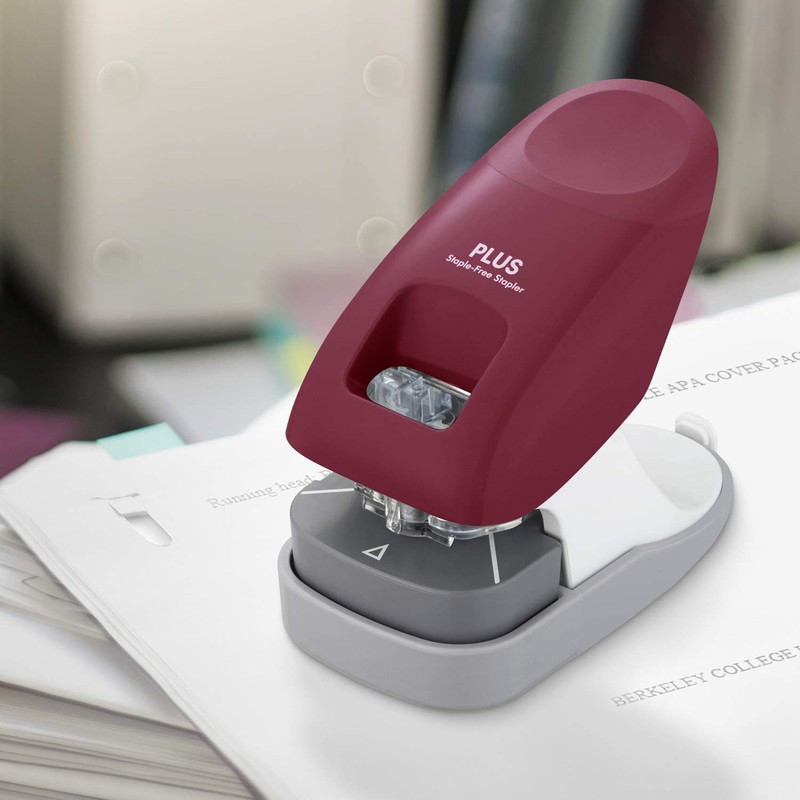 Plus Paper Clinch Desktop Staple-Free Stapler, Wine