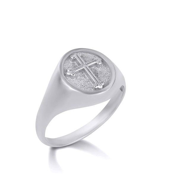 Claddagh Gold .925 Sterling Silver Religious Cross Textured Signet Ring