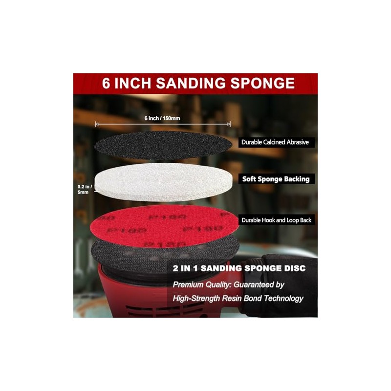 12Pcs 6 Inch Hook and Loop Sanding Sponge Discs 180-3000