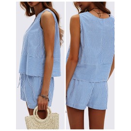 EXLURA Women's Summer 2 Piece Outfits Sleeveless Tank Top Matching Shorts Sets Cotton Striped Sweatsuits Vacation Beach 2025