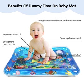 Water Mat, Water Play Mat 66 x 50 cm, Toy Gift from 3 6 9 Months, Inflatable Tummy Time Mat, Water Play Mat, Water Filled Play Mat (Blue)