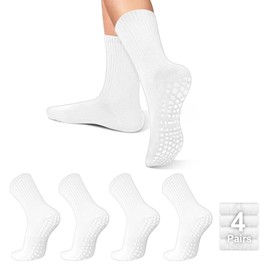 ZANZER Pilates Socks with Grips for Women,Non-Slip Yoga Ballet Barefoot Socks for Workout Anti Skid Athletic Socks (Standard, 4 * White)