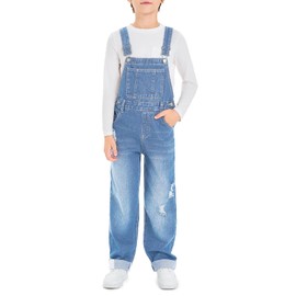 Haloumoning Boys Denim Bib Overalls with Adjustable Straps and Convenient Tool Pockets 5-14 Years