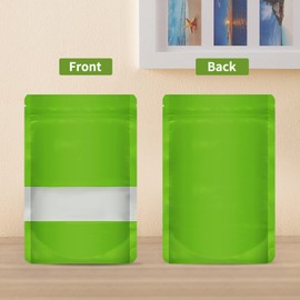 100 Mylar Bags, Resealable Foil Pouch with Clear Window, Stand-up Food Storage Bags, Green, 3.5 x 5 Inch