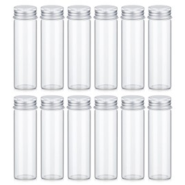TOBWOLF 12PCS 50ml / 1.7oz Glass Spice Jars, Transparent Spice Containers with Aluminum Lids, Seasoning Storage Bottle Spice Bottles, Glass Seasoning Jars for Home Kitchen, Outdoor Camping, Gardening