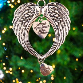 BTORER Christmas Memorial Ornaments Angel Wings Hanging Decoration Christmas Memorial Loved One Wing Charm "a Piece of My Heart Is In Heaven"Hanging Pendents for Home Decor Gifts (Mum)
