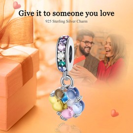 Rimgoris 925 Sterling Silver Charm for Women Bracelets Necklace Four Leaf Clover Cow Hoof Pansy Flower Purple Petal Clips Family Tree Colourful Gemstones Dangle Charm Gift, Silver, Cubic Zirconia