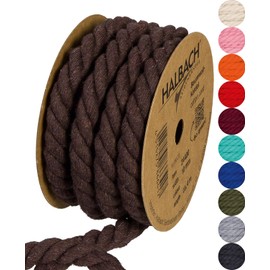 Halbach Seidenbänder Recycled Cotton Cord, Width: 10 mm / Length 4 Metres, Sustainable Cotton Yarn for Macrame, Natural Cord for Crafts, Colour: Dark Brown
