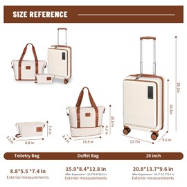 WireHot 20 inch Small Carry On Luggage Front Open with Laptop Pocket, ABS+PC Hard Shell Suitcase with Spinner Wheels TSA Lock & YKK Zipper, 20in/Toiletry Bag/Handbag, Apricot Off White