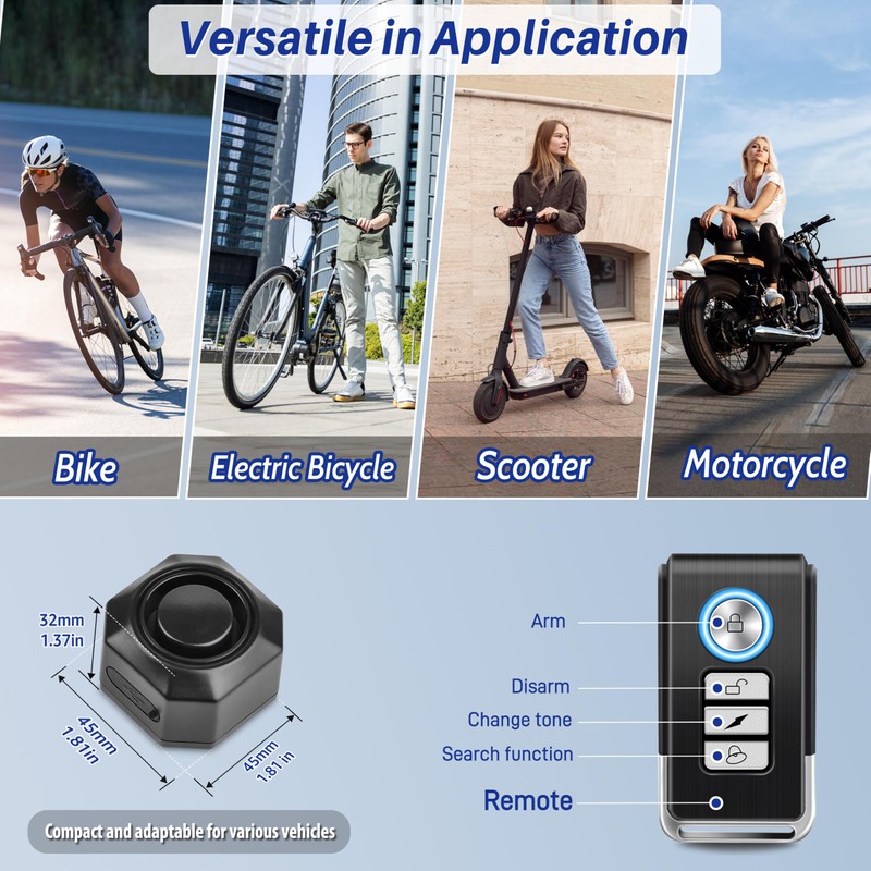Cruxer Bike Alarms for Ebikes Accessories, Electric Scooter Accessories, Car