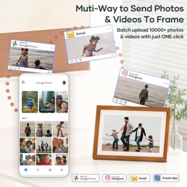 Cozyla Digital Picture Frame Multi Platform to Send Photos and Videos via Email Google Photos Instagram PhoneApp Free Unlimited Storage Built-in Alexa Photo Frame Electronic WiFi 10.1 Inch WalnutWood