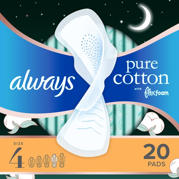 Always, Pure Cotton Flexfoam Pads with Wings Size 4, 20 Count