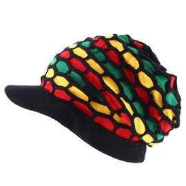 Armycrew Rasta RGY Ribbed Deep Crown Dreadlock Cotton Beanie Visored Hat - Black Rasta A