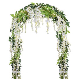 2Pcs Artificial Vine Flower 2M/7ft Flower Garland Rose Vine Fake Flower Vines Artificial Silk Wisteria Vine Ivy Wreath for Wedding Party Home Decor Wall Decoration (White)