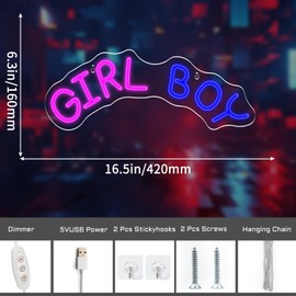 Neonawall Girl Boy Sign, Boy Or Girl Gender Reveal Decor,Signs for Bedroom,Light Up Sign for Party,Neon Lights for Wall Decor 16.5 x 6.3 inch