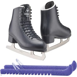 Jackson Ultima Black Figure Ice Skates for Boys/Size: Junior 4 Bundle with Skate Guards